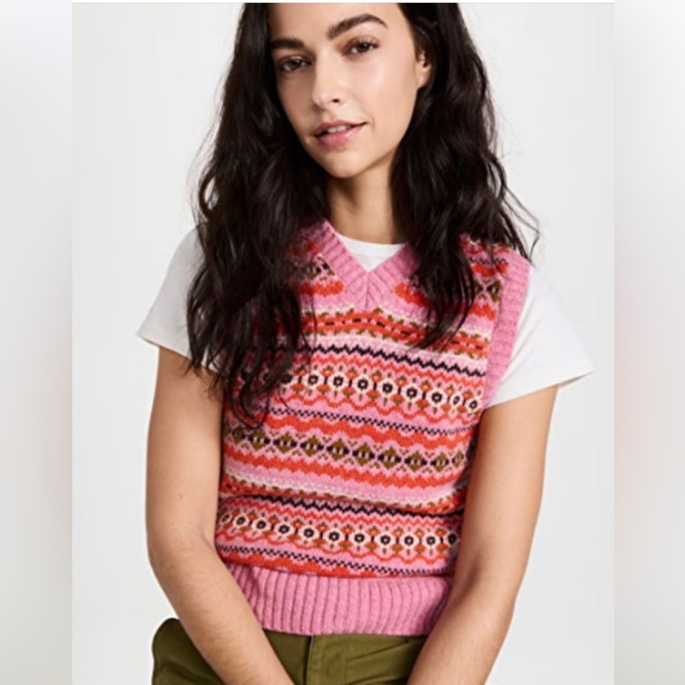 NWT Alex Mill Francis Fair Isle Vest in Peony Combo